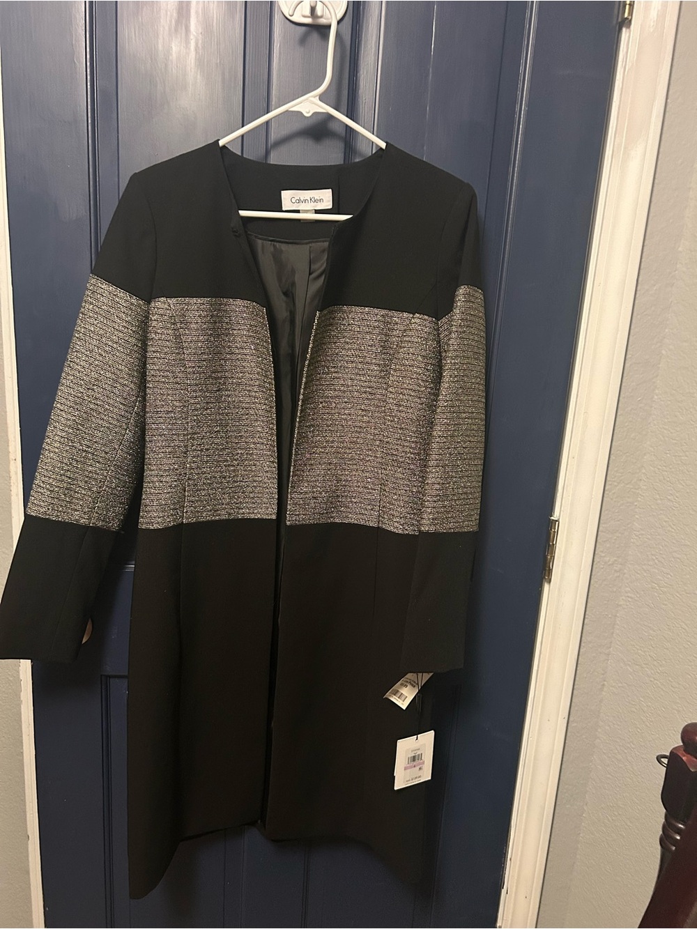 Calvin Klein Black Coat with Gray Colorblock Panels